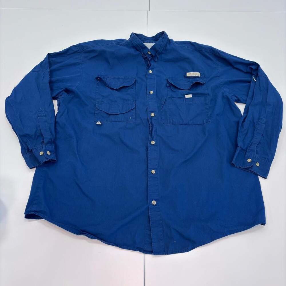 Columbia PFG Long Sleeve Button Down Shirt Blue XL